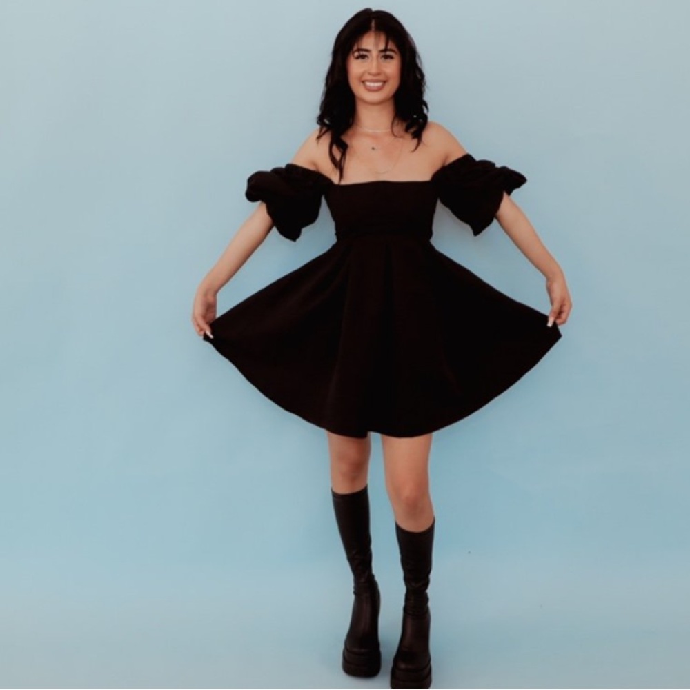 ASOS Black Off-Shoulder Puff Sleeve Mini Dress